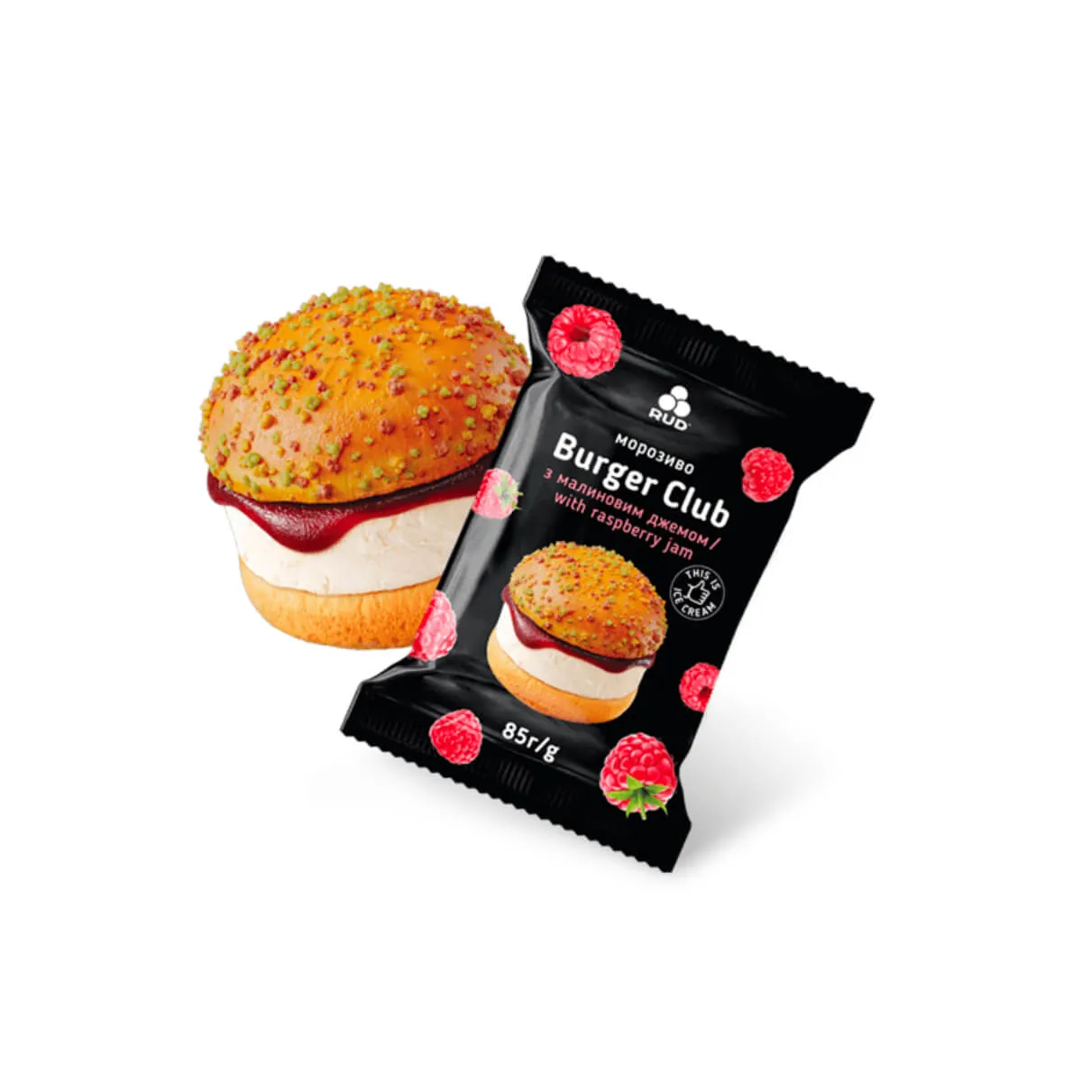 Rud Burger Club With Raspberry Jam Ice Cream 85g