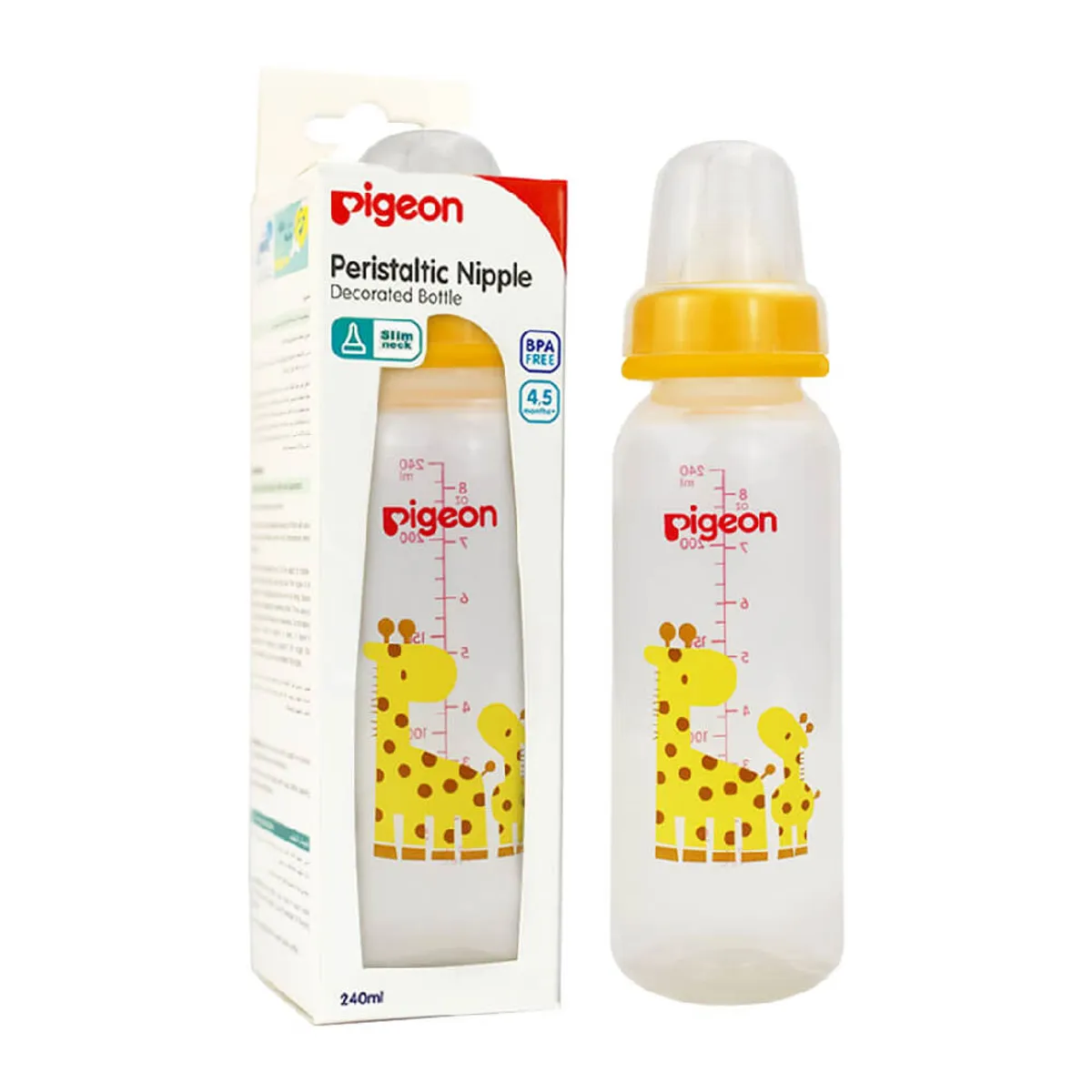 Pigeon Decorated Plastic Slim Neck Feeding Bottle 240ml
