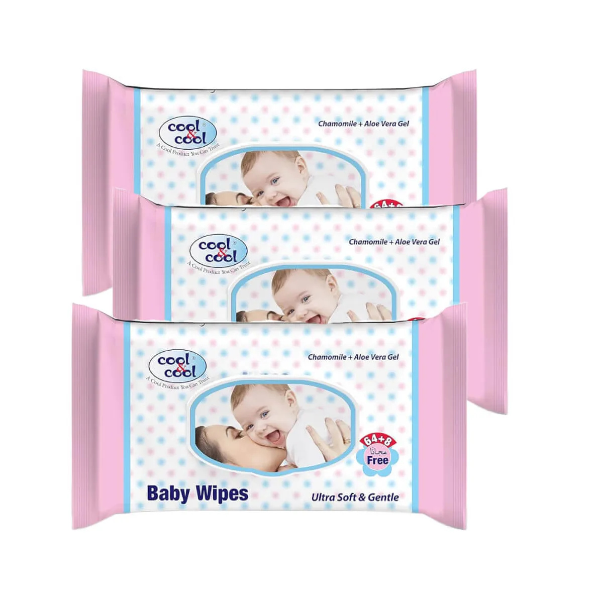 Cool & Cool Chamomile + Aloe Vera Gel Baby Wipes With Lid 72s 2+1 Free