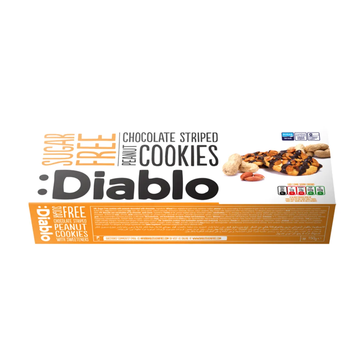 Diablo Chocolate Striped Peanut Cookies Sugar Free 150gm
