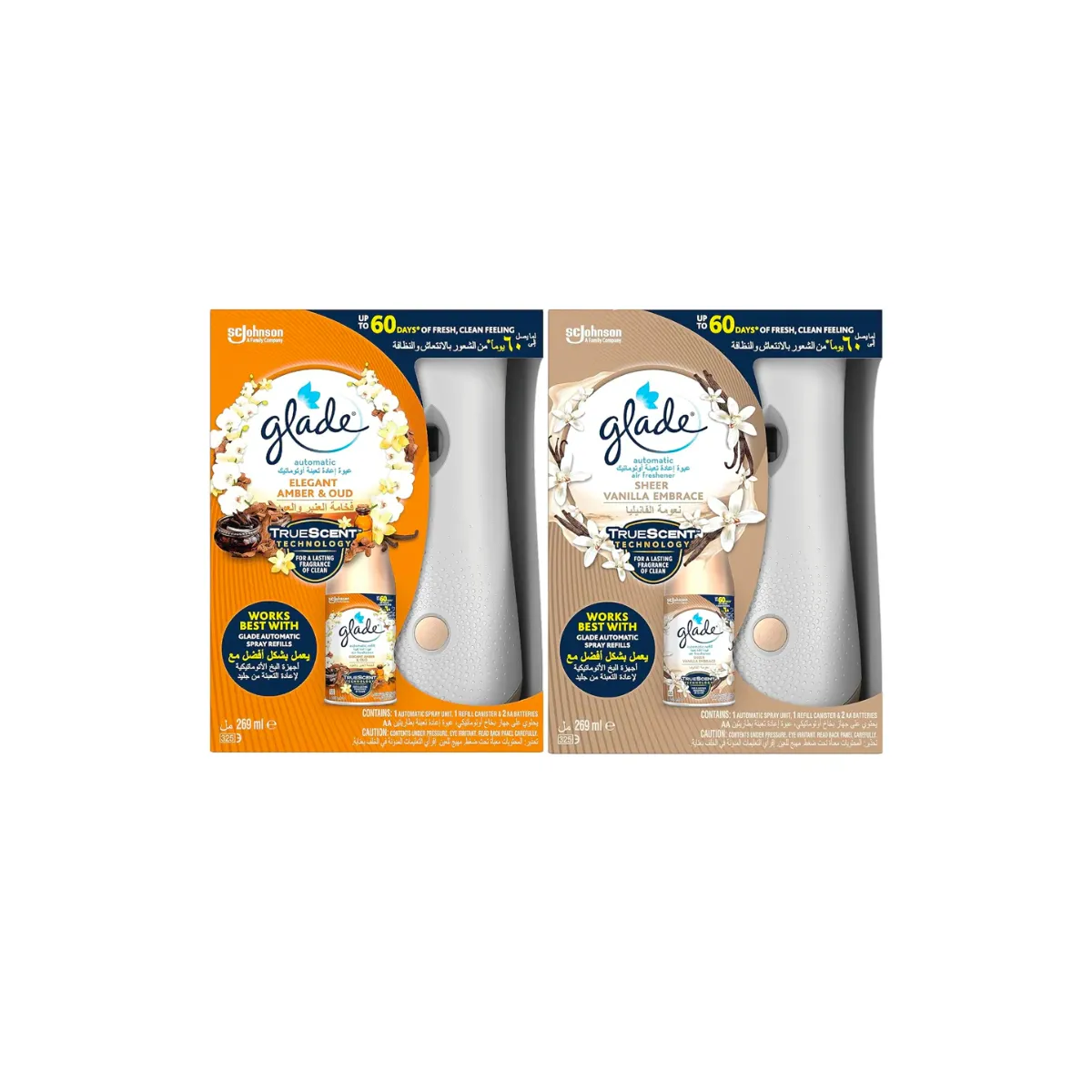 Glade Automatic Spray Holder With Elegant Amber & Oud + Sheer & Vanilla Air Freshener 269ml