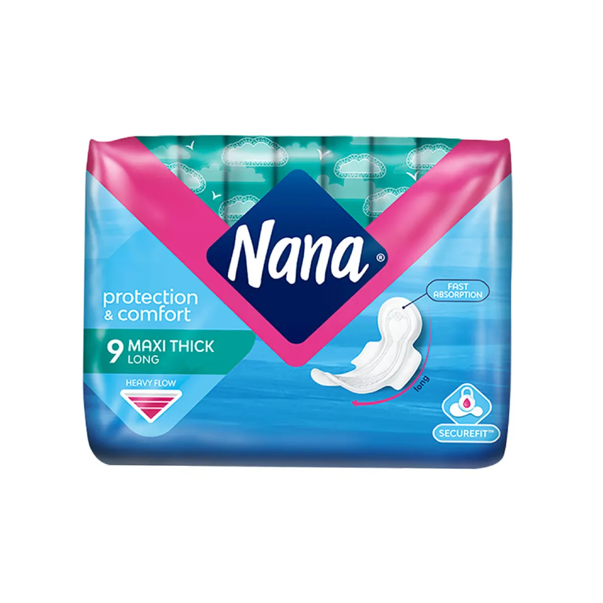 Nana Protection & Comfort Maxi Thick Long Sanitary Pads With Super Wings 9s