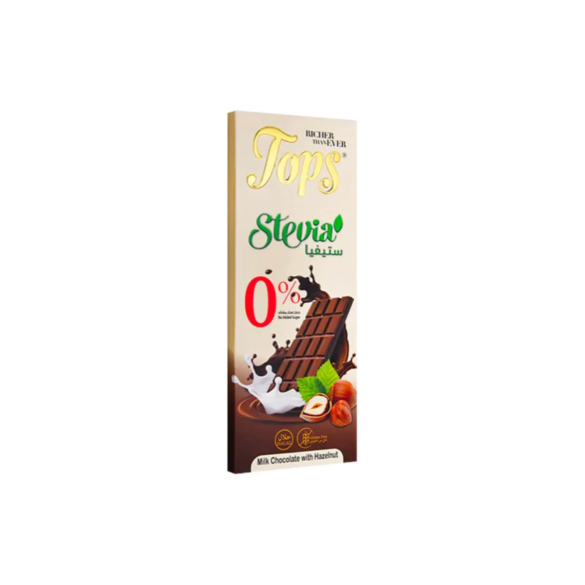 Tops Stevia Milk Chocolate With Hazelnut Sugar Free 50g