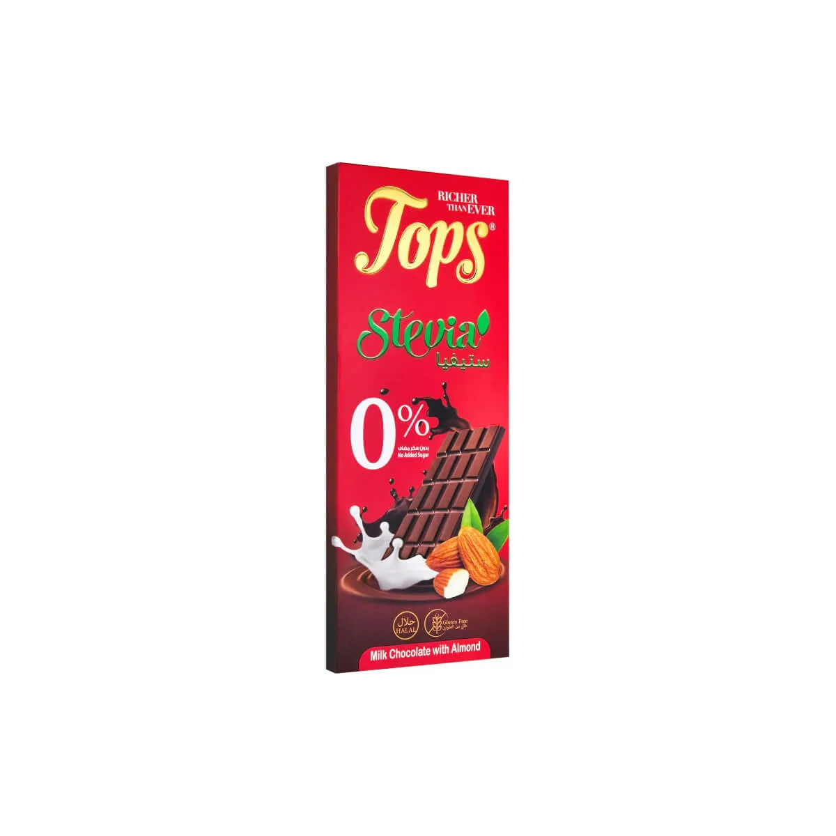 Tops Stevia Milk Chocolate With Almond Sugar Free 50g
