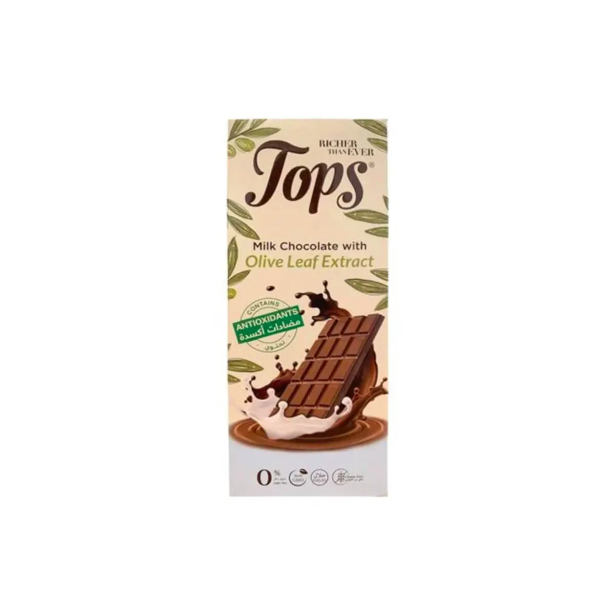 Tops Antioxidants Milk Chocolate With Olive Leaf Extract Sugar Free 50g