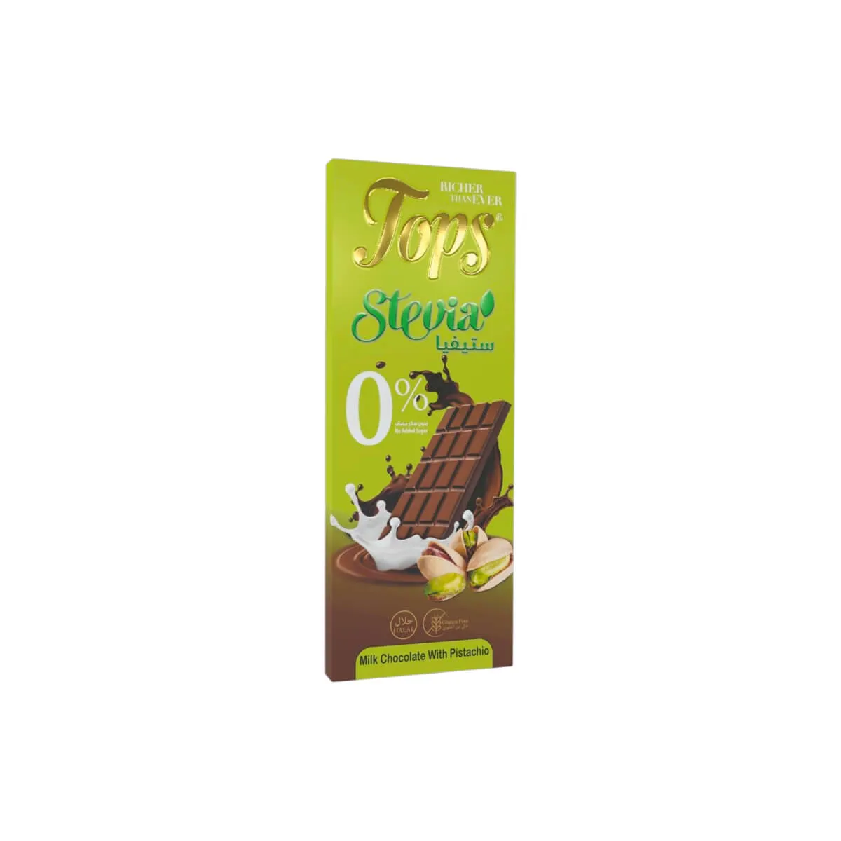 Tops Stevia Milk Chocolate With Pistachio Sugar Free 50g