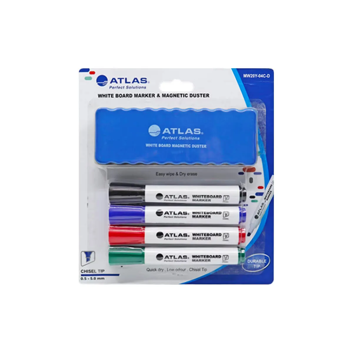 Atlas Whiteboard Marker 4 Pieces + Magnetic Duster