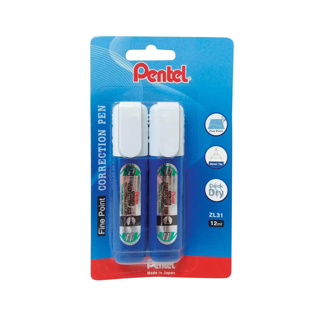 Pentel Fine Point Correction Pen Zl31 2x12ml