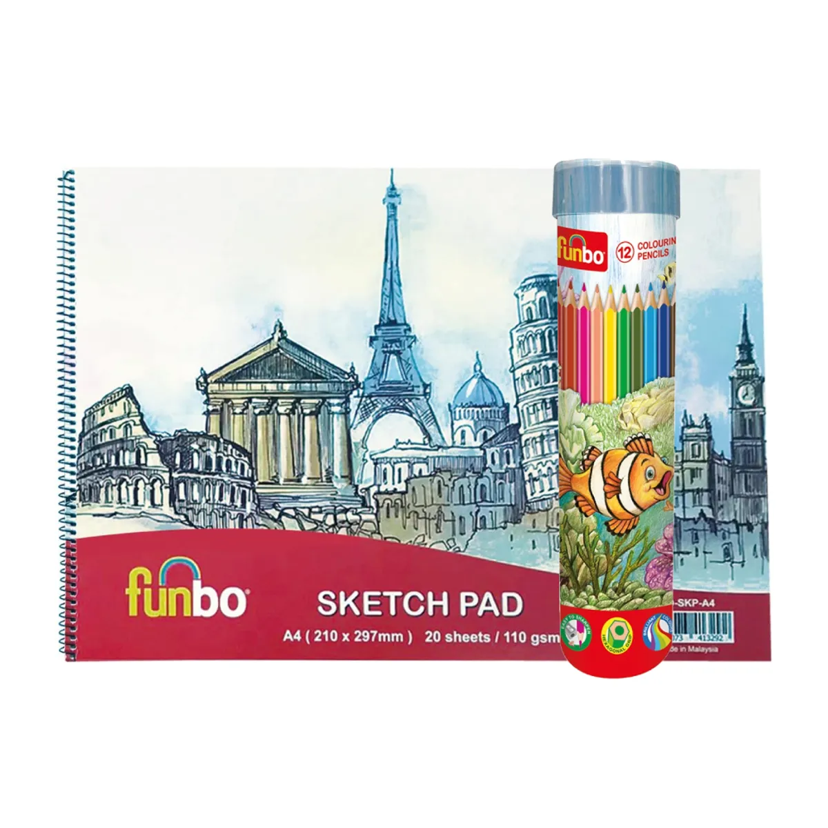 Funbo Colour Pencils 12s + A4 Sketch Pad