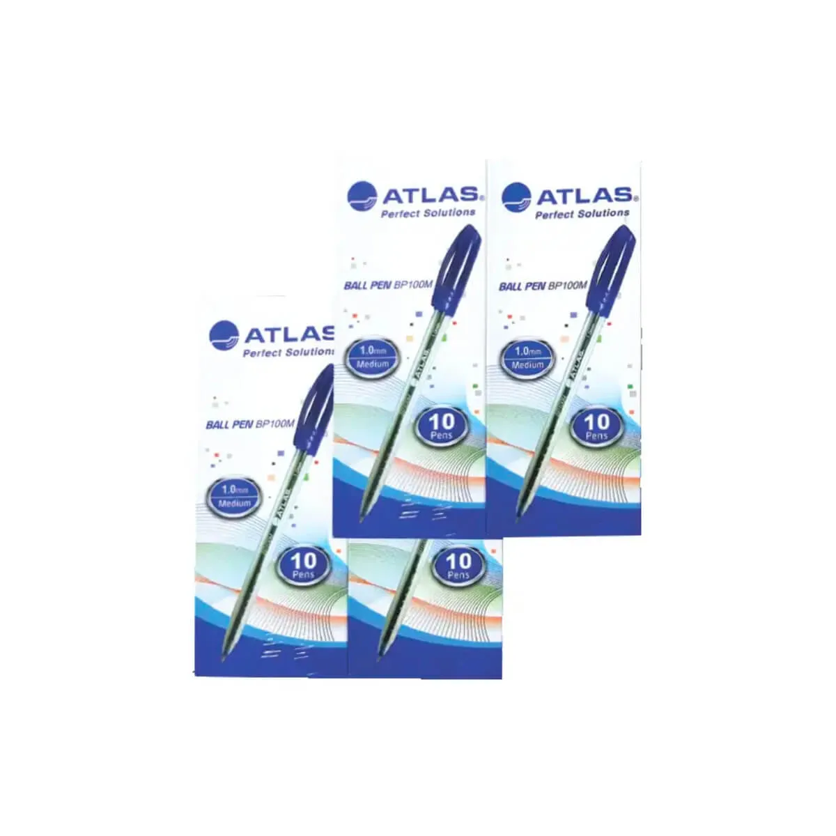 Atlas 0.7mm Fine Ball Pen Blue Ink 4x10