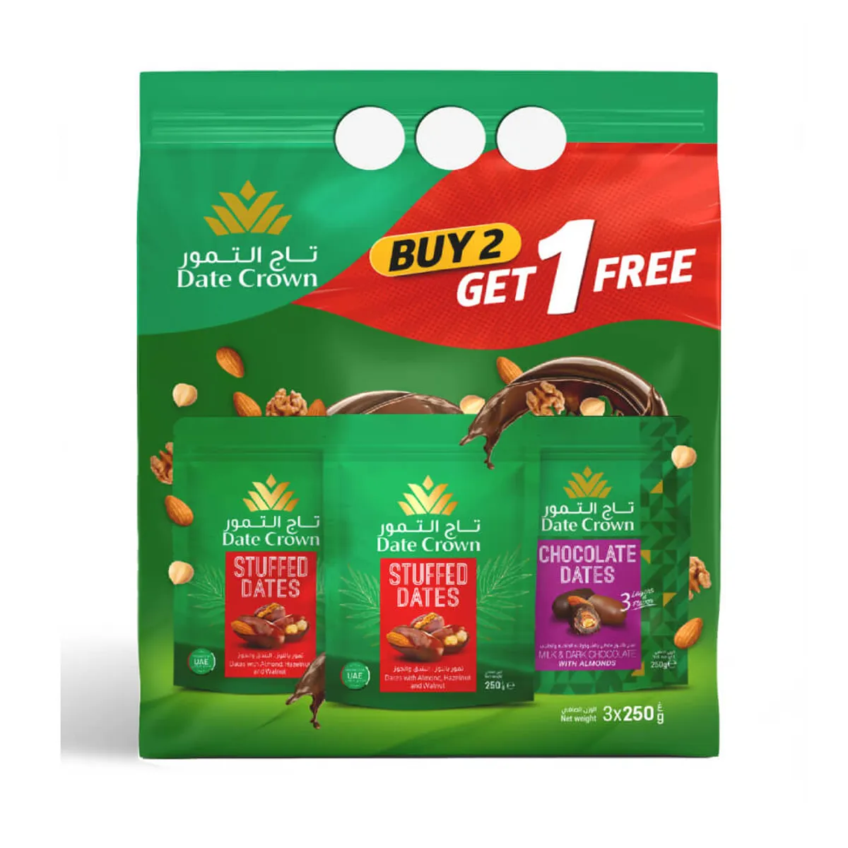 Date Crown Stuffed Dates 2x250Gm + Chocolate Dates 250Gm