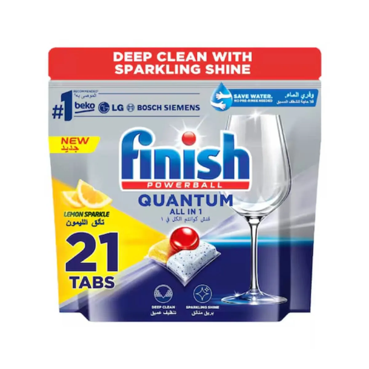Finish Quantum Powerball All in 1 Lemon Sparkle Dishwasher Tablets 21s