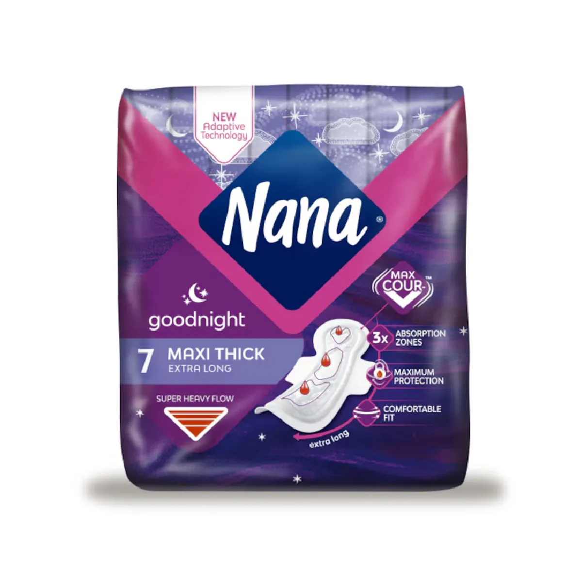 Nana Goodnight Maxi Thick Extra Long Sanitary Pads With Wings 7s