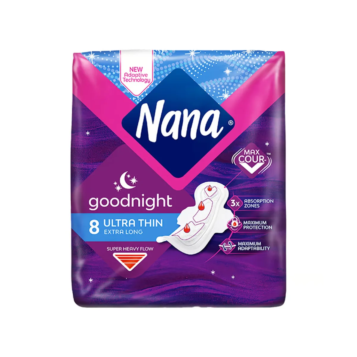 Nana Goodnight Ultra Thin Extra Long Sanitary Pads With Wings 8s