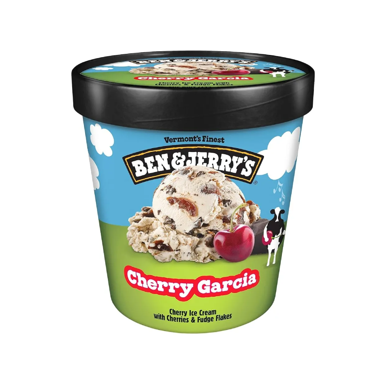 Ben & Jerrys Cherry Garcia & Fudge Flakes Ice Cream 473ml