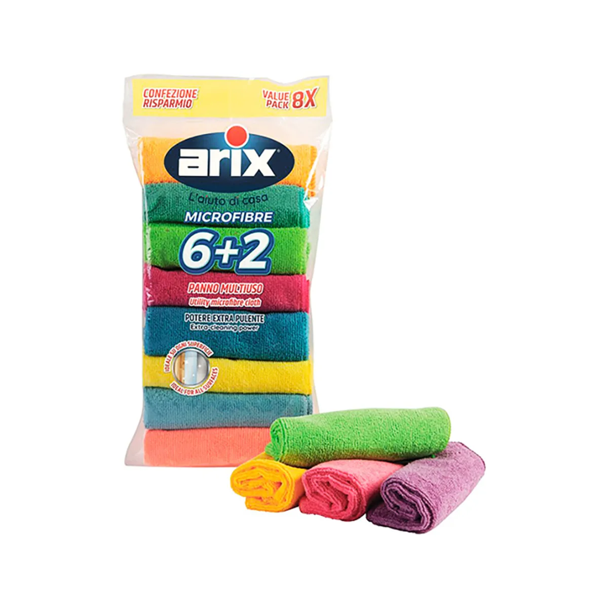 Arix Microfibre Cloths Multipack Assorted Colors Value Pack 6+2 Free
