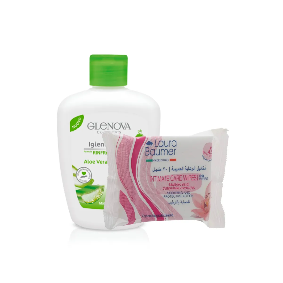 Glenova Intimate Hygiene Wash Aloe Vera & Menthol 300ml & Laura Baumer Intimate Care Wipes 20s